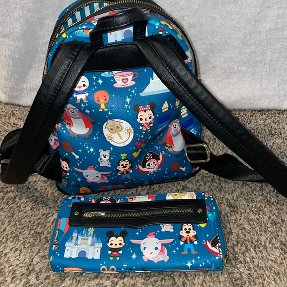 Disney Parks Loungefly Mini Backpack & Matching Wallet - WDW Parks Retro Design - Picture 4 of 16